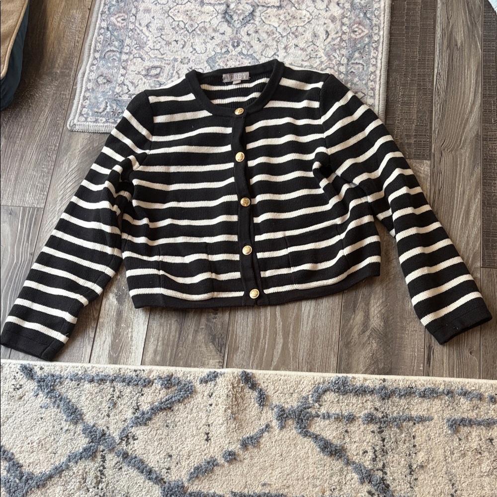 J. Crew Black and White Striped Sweater with front pockets